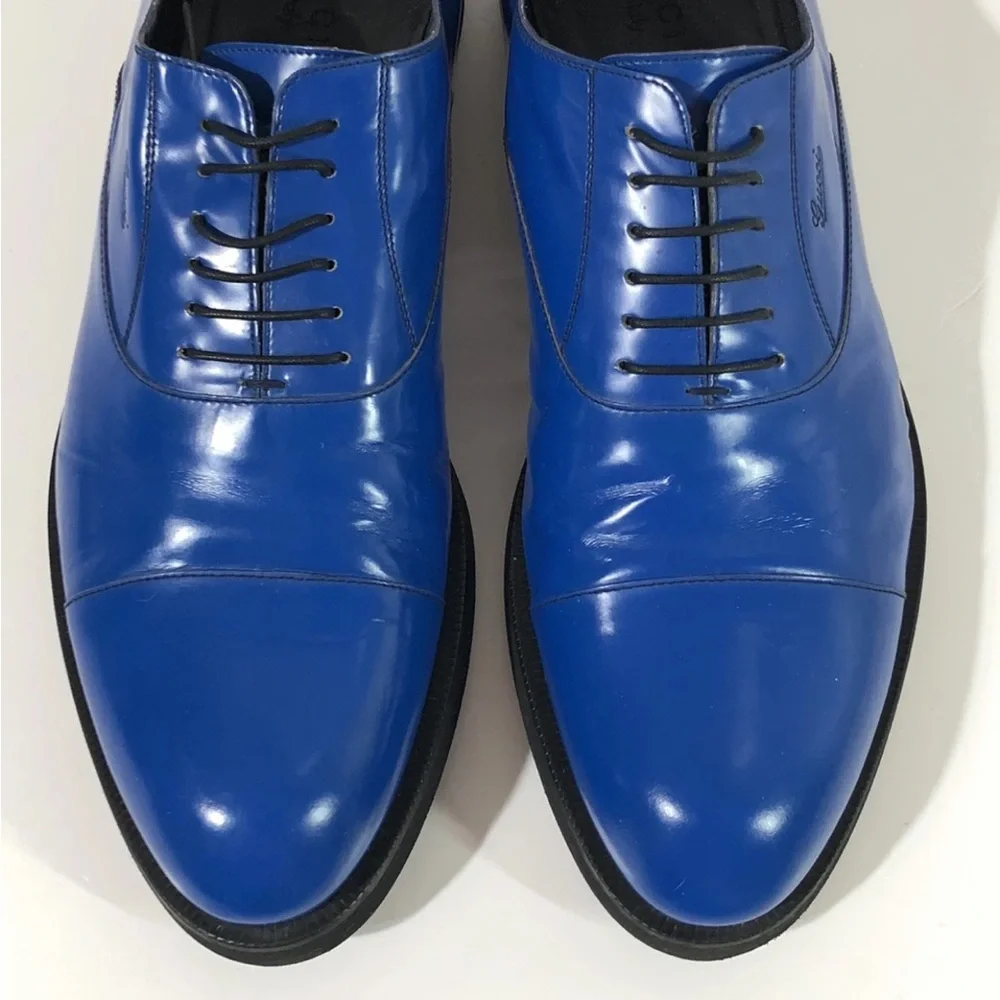 Gucci Men’s Blue Leather Cap Toe Oxford Dress Shoes Made in Italy
